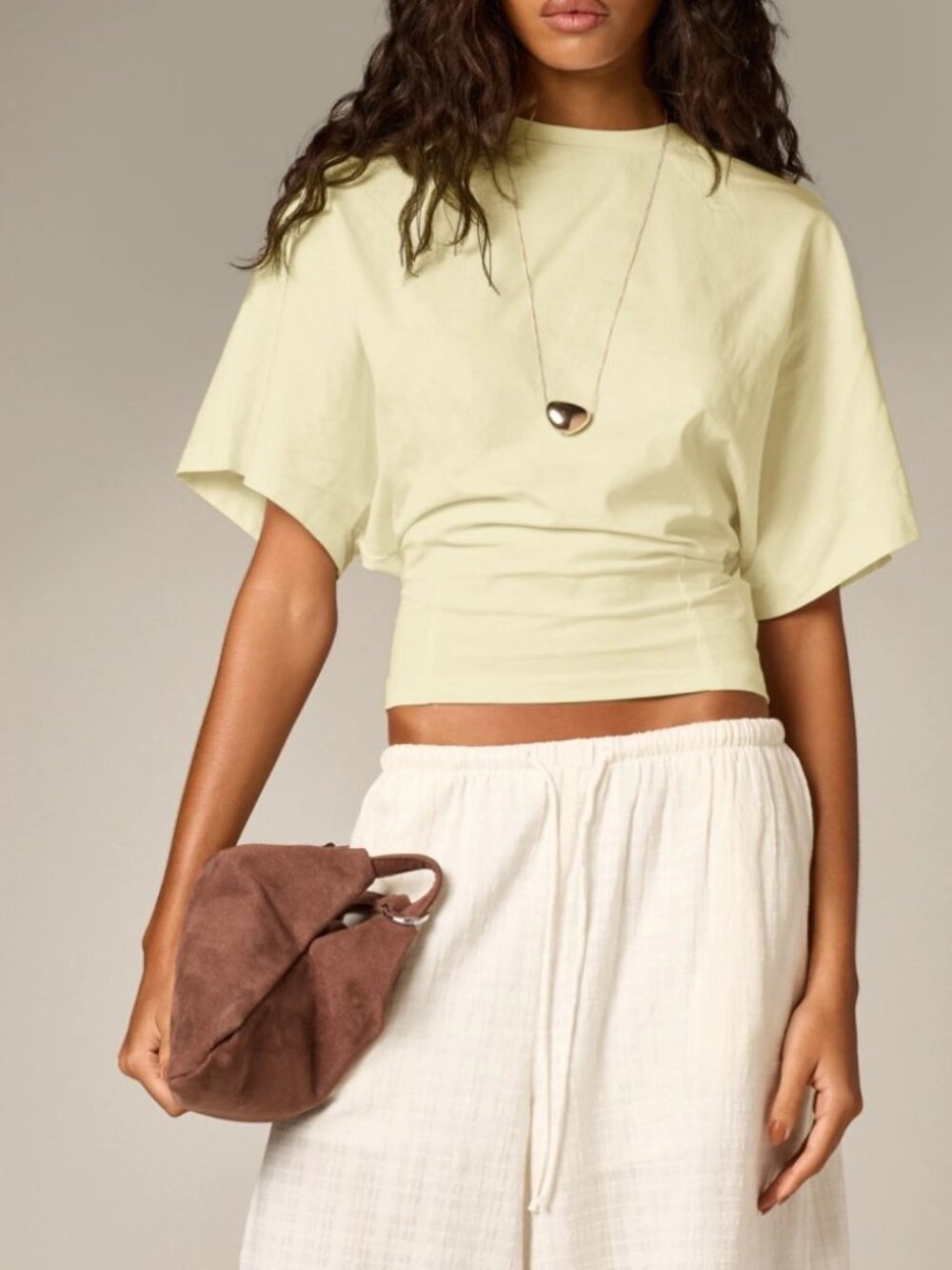 Pale Yellow Cropped Tee Boxy Loose Fit Knit Top